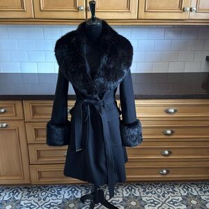 Mrs selfridges black faux fur trimmed coat